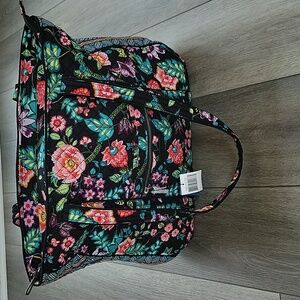 Vera Bradley Iconic vera tote in vines floral black floral zippered tote